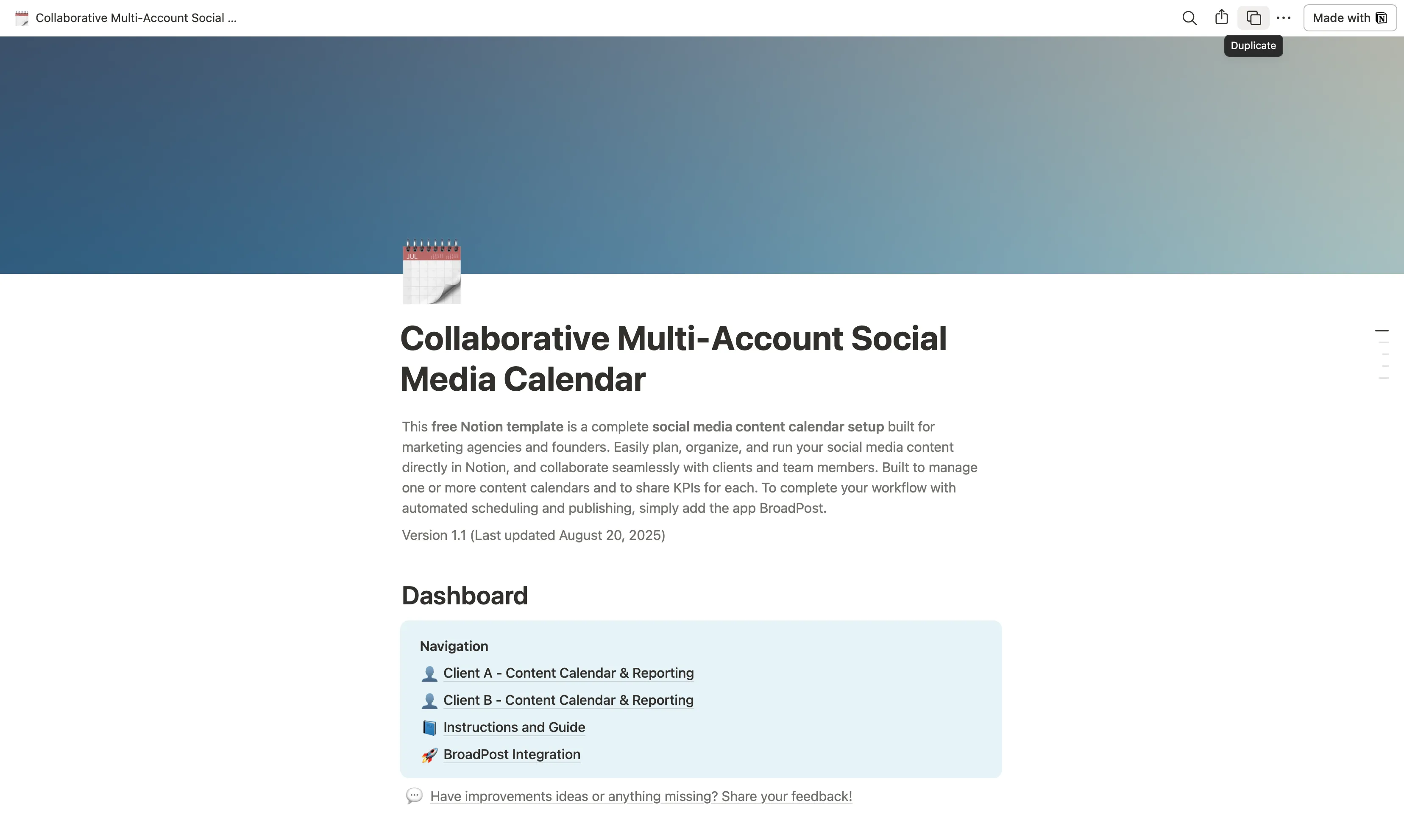 Figure 6: The Notion template. To start using it, follow the link and click duplicate on the top right of the page.